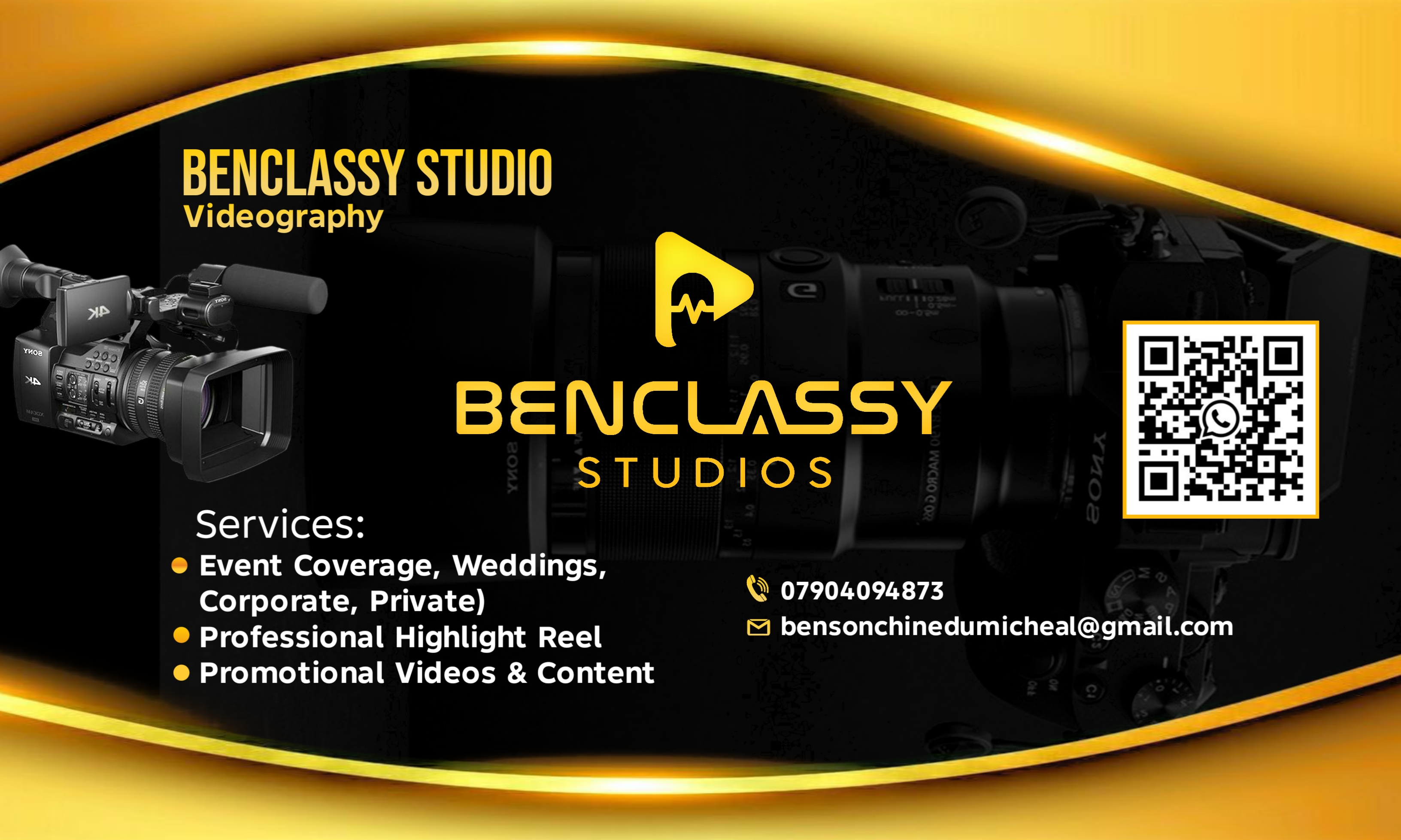 Benclassy Studio videography gold-on-black luxury business card